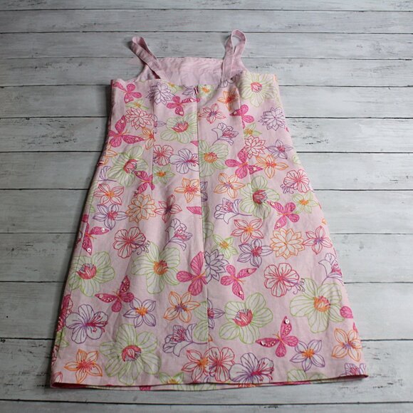 Talbots Kids Girl's Floral Linen Dress Size 10 Pink Sequin Beaded Butterflies - Picture 6 of 7